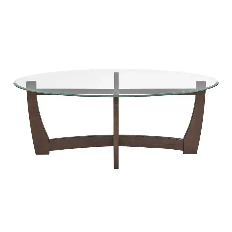 48" Oval Glass-Top Coffee Table – Round Base, Living Room & Office, Cherry