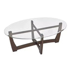 48" Oval Glass-Top Coffee Table – Round Base, Living Room & Office, Cherry