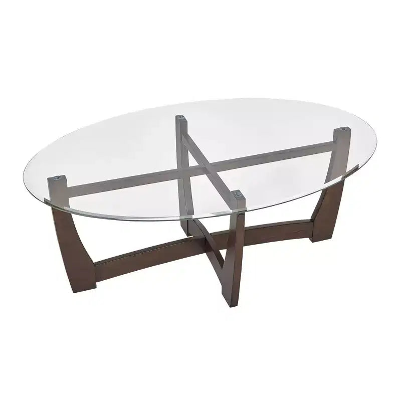 48" Oval Glass-Top Coffee Table – Round Base, Living Room & Office, Cherry