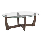 48" Oval Glass-Top Coffee Table – Round Base, Living Room & Office, Cherry