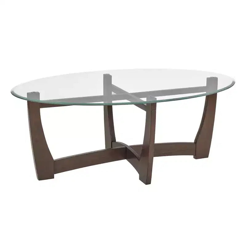 48" Oval Glass-Top Coffee Table – Round Base, Living Room & Office, Cherry