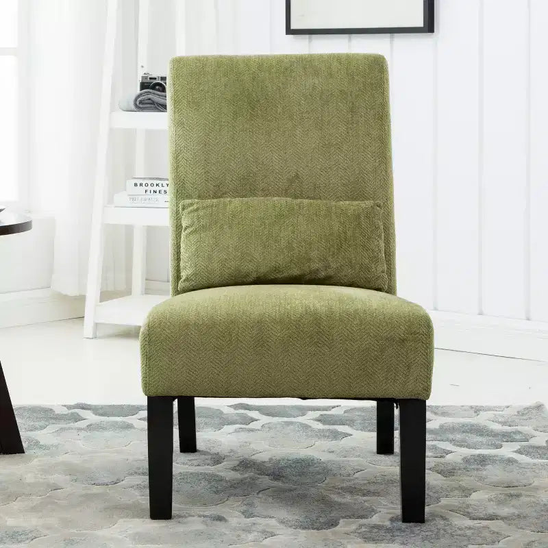 Fauteuil d'appoint en chenille sans accoudoirs – Coussin assorti, pieds en bois massif, design graffiti moderne