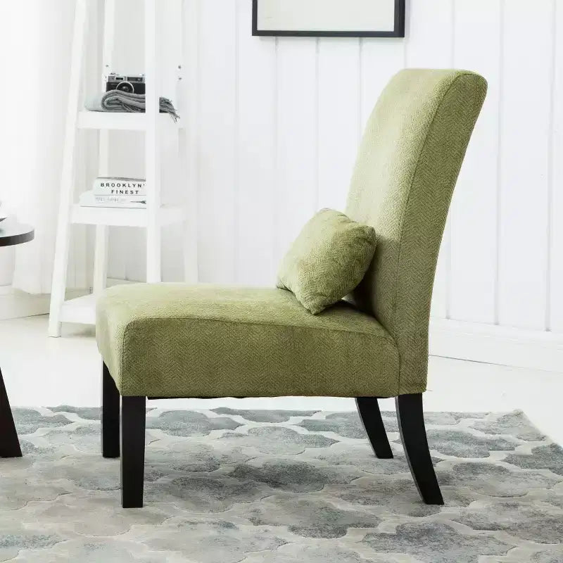Fauteuil d'appoint en chenille sans accoudoirs – Coussin assorti, pieds en bois massif, design graffiti moderne