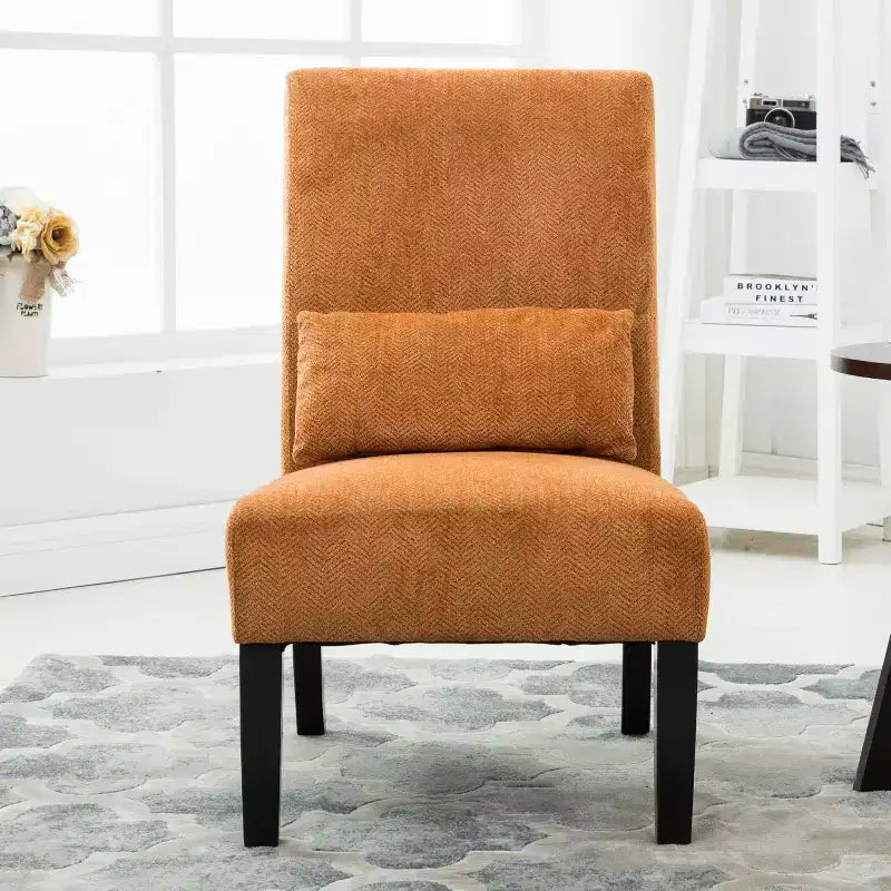 Fauteuil d'appoint en chenille sans accoudoirs – Coussin assorti, pieds en bois massif, design graffiti moderne