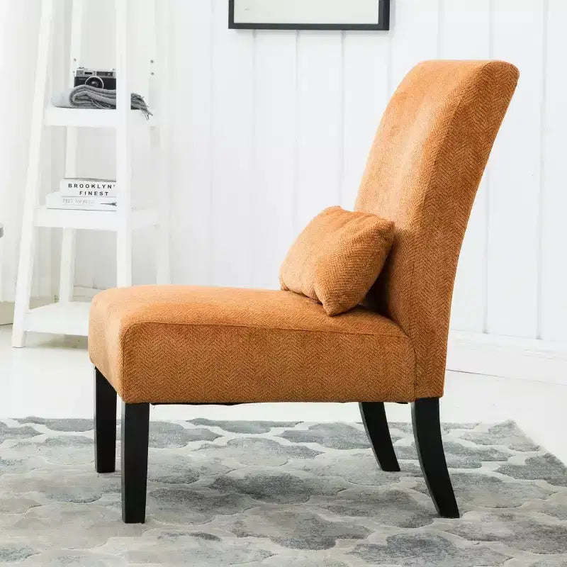 Fauteuil d'appoint en chenille sans accoudoirs – Coussin assorti, pieds en bois massif, design graffiti moderne