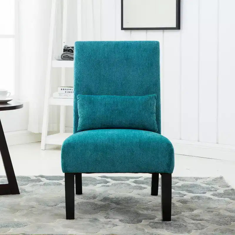 Chenille Armless Accent Chair – Matching Pillow, Solid Wood Legs, Modern Graffiti Design