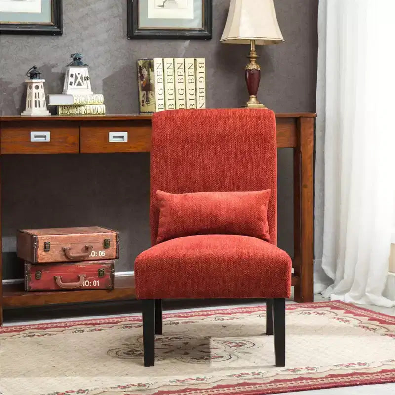 Fauteuil d'appoint en chenille sans accoudoirs – Coussin assorti, pieds en bois massif, design graffiti moderne