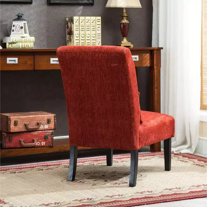 Fauteuil d'appoint en chenille sans accoudoirs – Coussin assorti, pieds en bois massif, design graffiti moderne