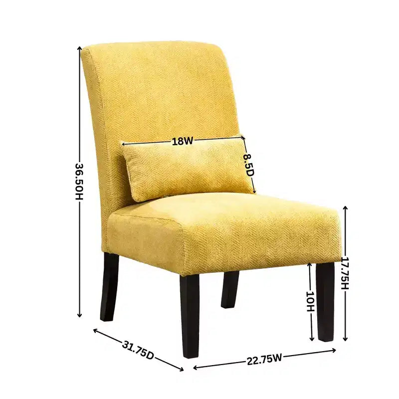 Chenille Armless Accent Chair – Matching Pillow, Solid Wood Legs, Modern Graffiti Design