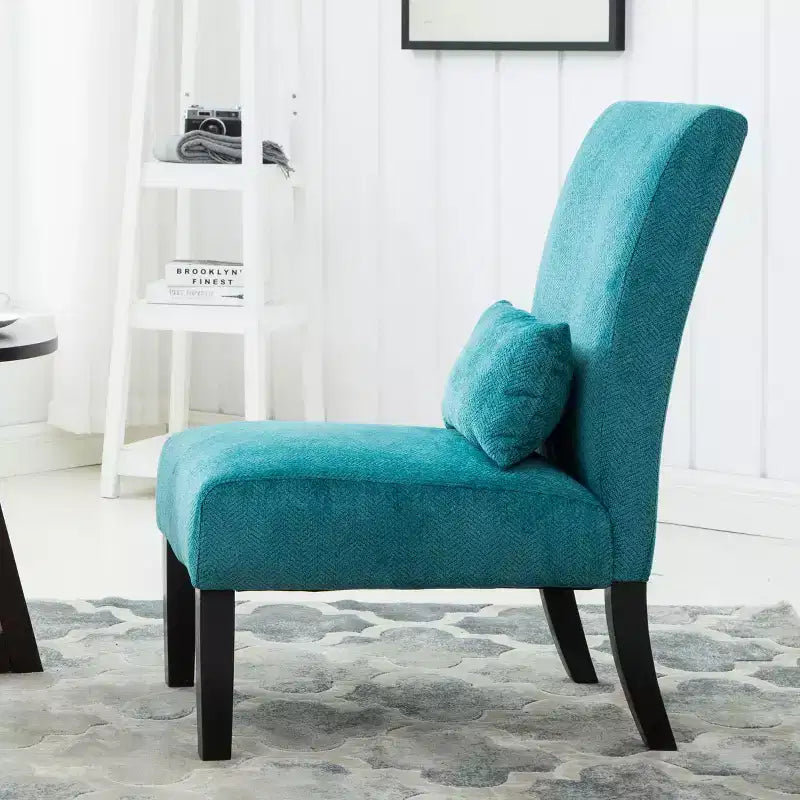 Chenille Armless Accent Chair – Matching Pillow, Solid Wood Legs, Modern Graffiti Design