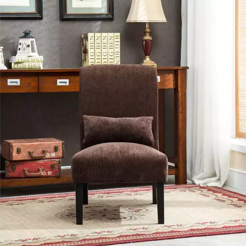 Fauteuil d'appoint en chenille sans accoudoirs – Coussin assorti, pieds en bois massif, design graffiti moderne