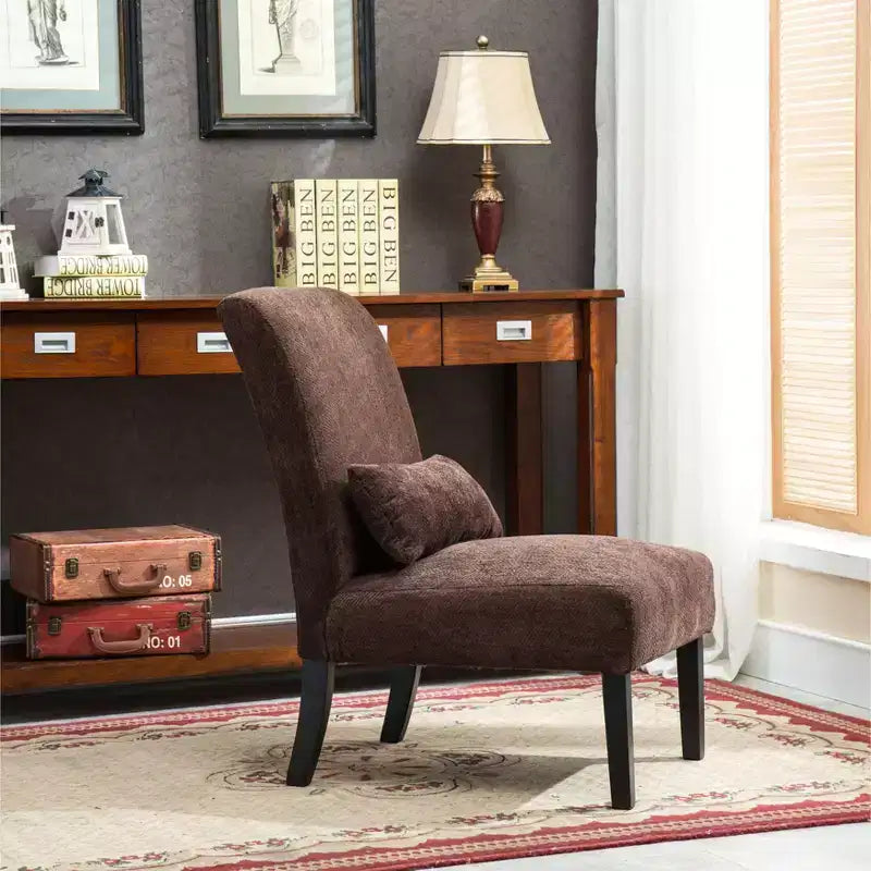 Fauteuil d'appoint en chenille sans accoudoirs – Coussin assorti, pieds en bois massif, design graffiti moderne