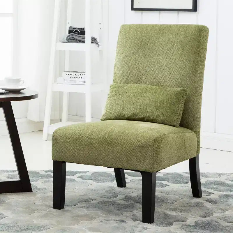 Chenille Armless Accent Chair – Matching Pillow, Solid Wood Legs, Modern Graffiti Design