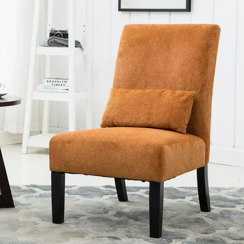 Chenille Armless Accent Chair – Matching Pillow, Solid Wood Legs, Modern Graffiti Design