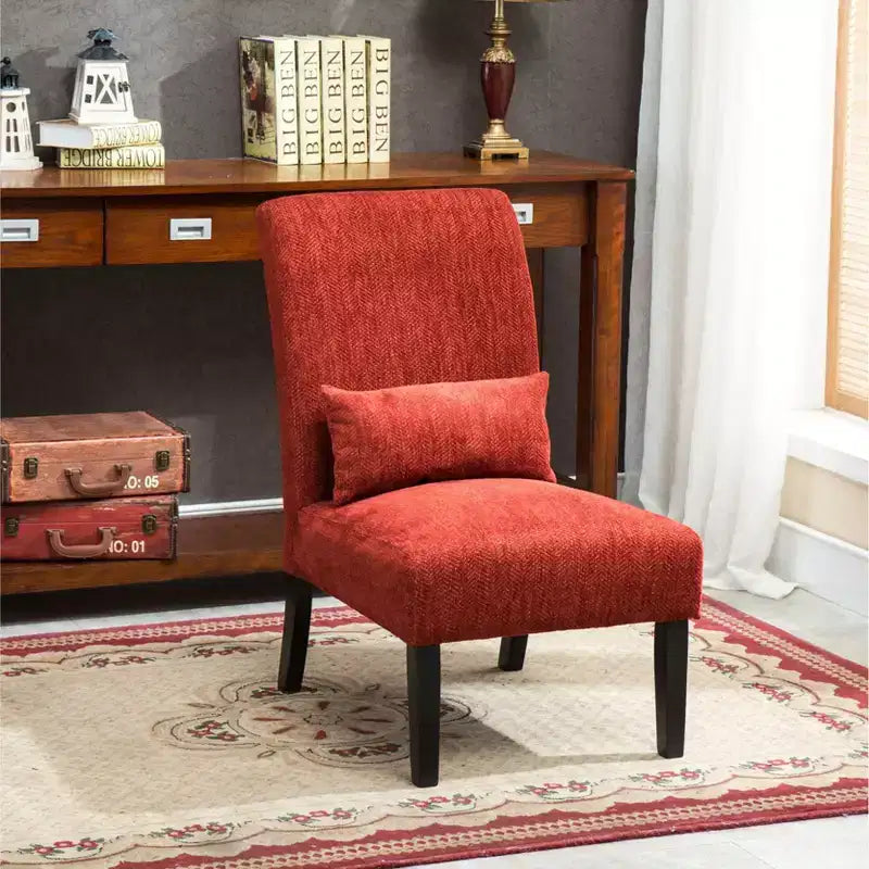 Chenille Armless Accent Chair – Matching Pillow, Solid Wood Legs, Modern Graffiti Design