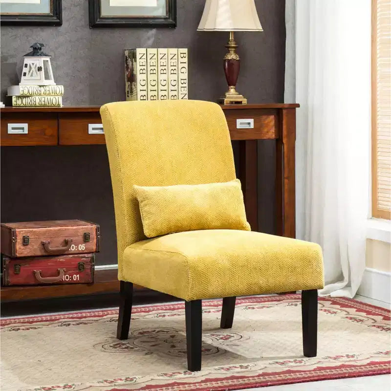 Chenille Armless Accent Chair – Matching Pillow, Solid Wood Legs, Modern Graffiti Design