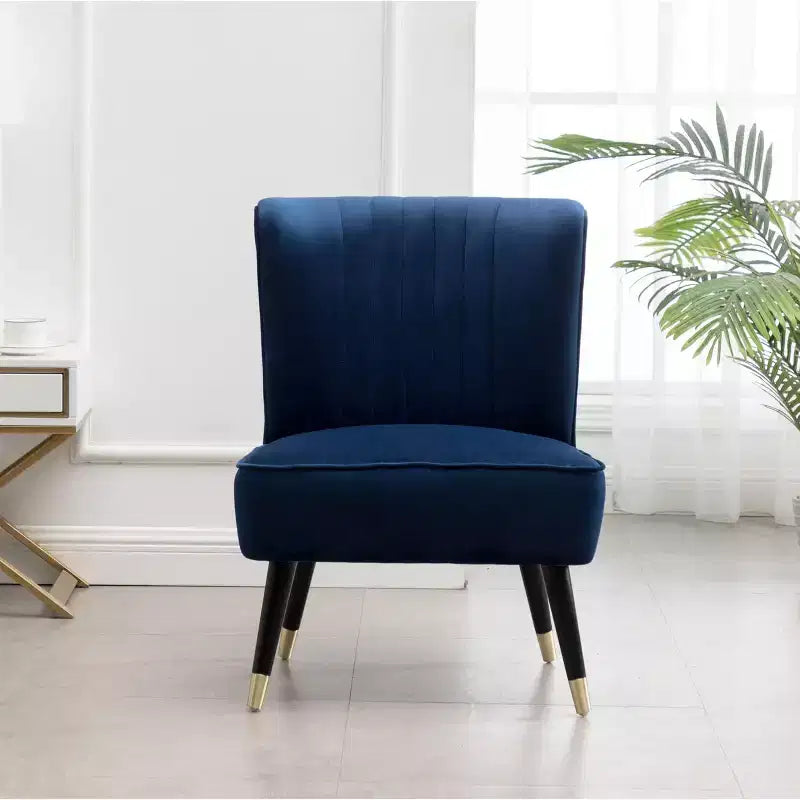 Velvet Upholstered Accent Chair – Lined Stitching, Rubberwood Legs, Foam Padded Seat