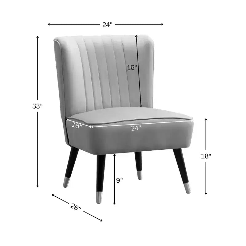 Velvet Upholstered Accent Chair – Lined Stitching, Rubberwood Legs, Foam Padded Seat