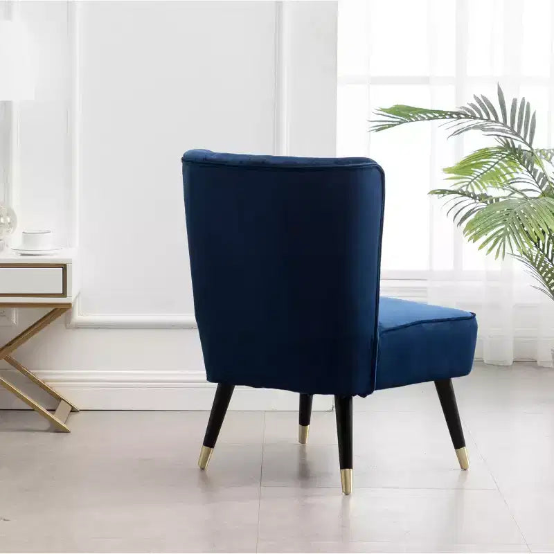 Velvet Upholstered Accent Chair – Lined Stitching, Rubberwood Legs, Foam Padded Seat