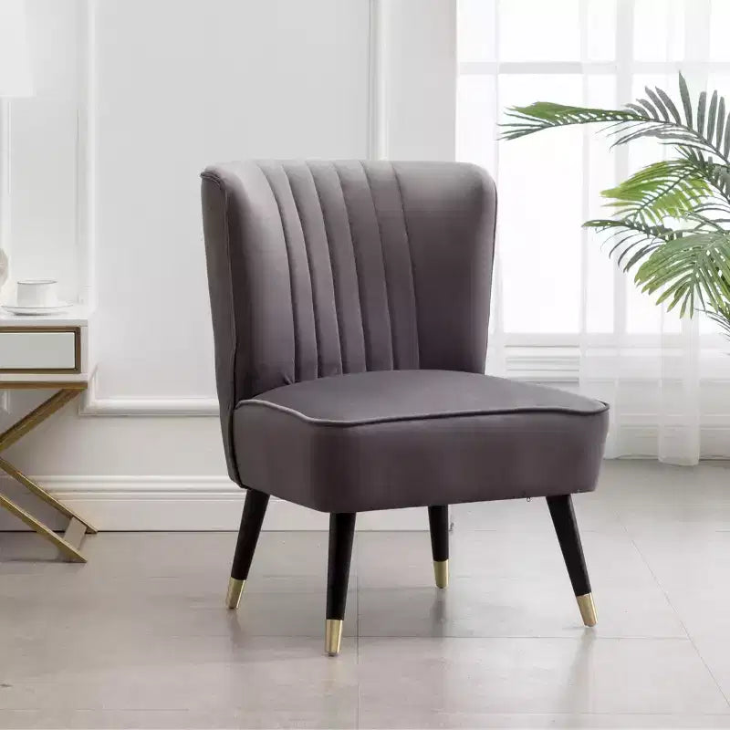Velvet Upholstered Accent Chair – Lined Stitching, Rubberwood Legs, Foam Padded Seat