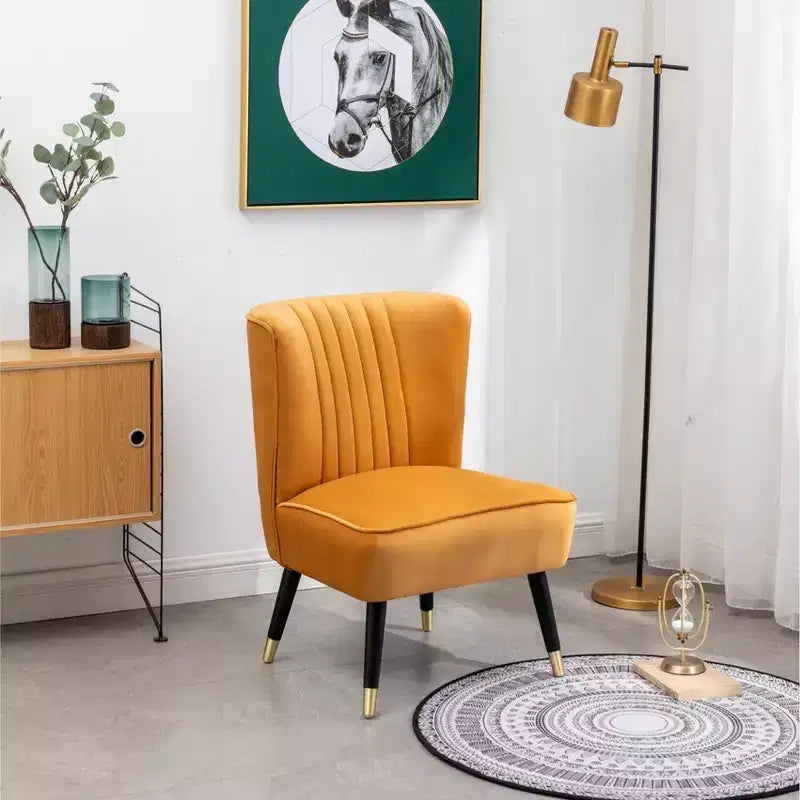 Velvet Upholstered Accent Chair – Lined Stitching, Rubberwood Legs, Foam Padded Seat