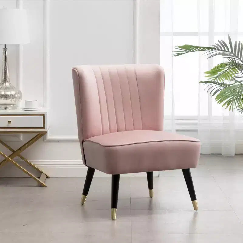 Velvet Upholstered Accent Chair – Lined Stitching, Rubberwood Legs, Foam Padded Seat
