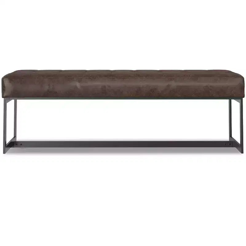 Mira 56 inch Wide Modern Contemporary Rectangle Ottoman Bench in Brown Genuine Leather