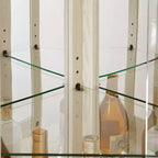 Schrank mit Beleuchtung, Vitrinenschrank mit Glastüren, Eckvitrine mit gehärteten, verstellbaren Glasablagen, Weiß