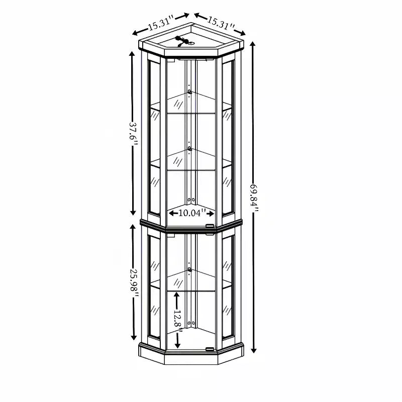 Cabinet with Lighted, Display Cabinet with Glass Doors, Corner China Cabinet with Tempered Adjustable Glass Shelves White