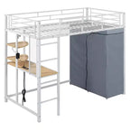 Metal Loft Bed with Desk, Shelves, Wardrobe, Power Outlet & LED Lights