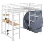 Metal Loft Bed with Desk, Shelves, Wardrobe, Power Outlet & LED Lights
