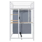 Metal Loft Bed with Desk, Shelves, Wardrobe, Power Outlet & LED Lights