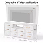 55 Inch Wide White TV Stand Dresser 10 Drawers with Power Outlets LED Lights Media Console for 65 Inch TV Bedroom Storage Chest Entertainment Center