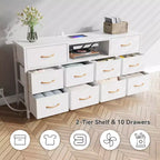 55 Inch Wide White TV Stand Dresser 10 Drawers with Power Outlets LED Lights Media Console for 65 Inch TV Bedroom Storage Chest Entertainment Center