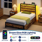 Industrial Metal Platform Bed Frame – 4 Storage Drawers, LED Light & Charging Station