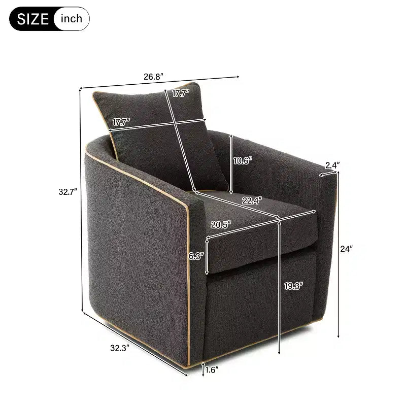 Modern Boucle Upholstered 360° Swivel Accent Chair – Iron Frame, Living Room