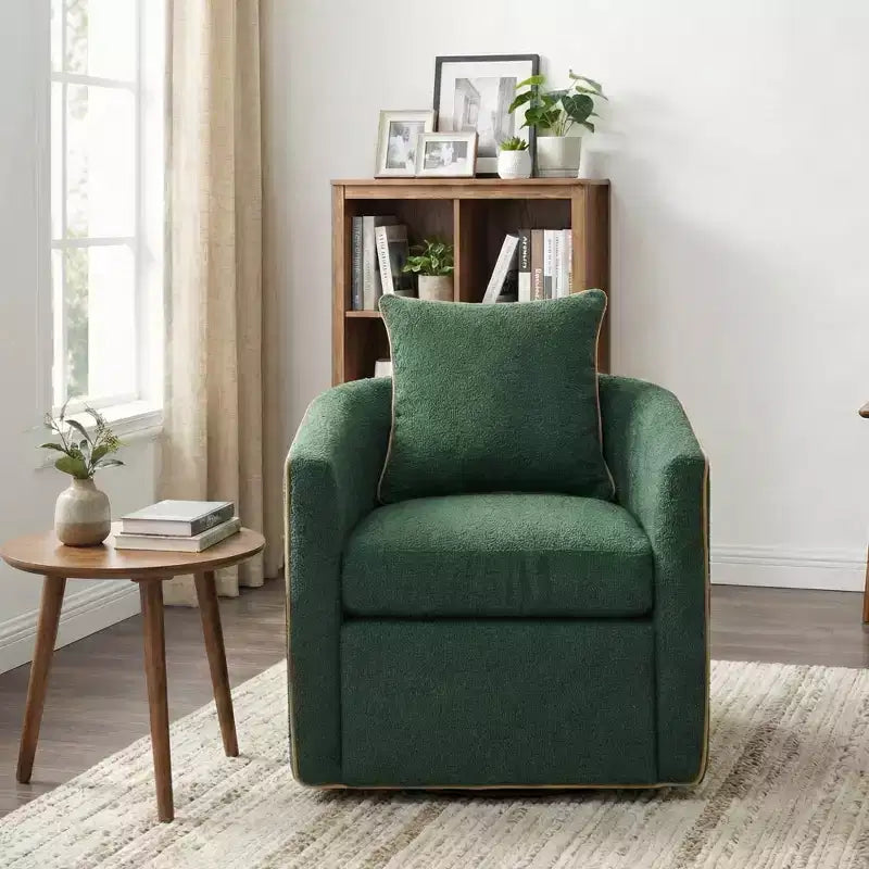 Modern Boucle Upholstered 360° Swivel Accent Chair – Iron Frame, Living Room