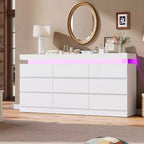 9-Drawer Dresser with Power Ports – 63" Wide Chest & TV Stand, Bedroom Storage Cabinet
