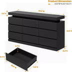 9-Drawer Dresser with Power Ports – 63" Wide Chest & TV Stand, Bedroom Storage Cabinet