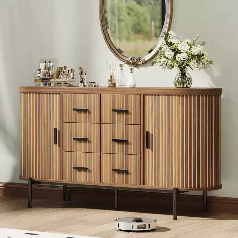 47 keinomarmori mid-century modern -tyylinen sivupöytä buffet-kaappi, uurrettu säilytyskonsoli 3 laatikolla ja metallijaloilla ruokasaliin, olohuoneeseen ja eteiseen