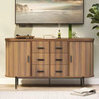 47 keinomarmori mid-century modern -tyylinen sivupöytä buffet-kaappi, uurrettu säilytyskonsoli 3 laatikolla ja metallijaloilla ruokasaliin, olohuoneeseen ja eteiseen