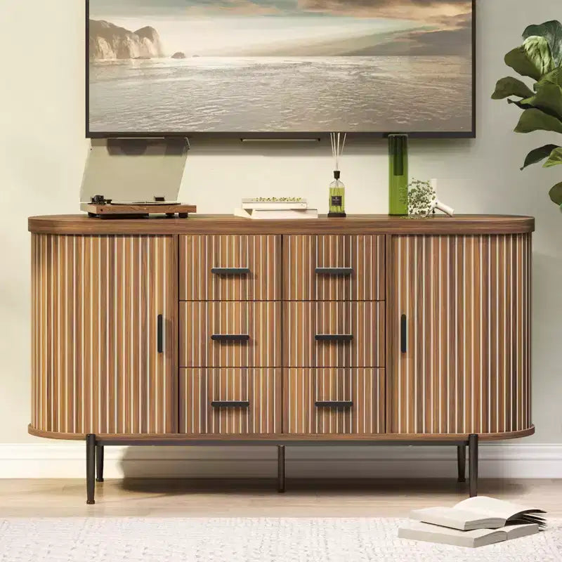 47 keinomarmori mid-century modern -tyylinen sivupöytä buffet-kaappi, uurrettu säilytyskonsoli 3 laatikolla ja metallijaloilla ruokasaliin, olohuoneeseen ja eteiseen