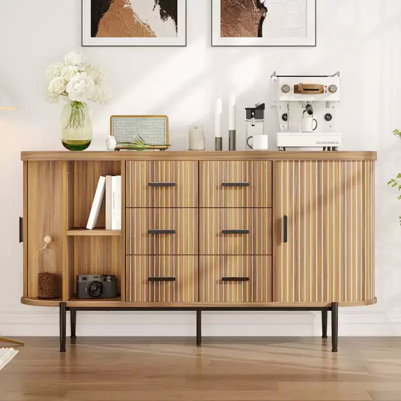 47 keinomarmori mid-century modern -tyylinen sivupöytä buffet-kaappi, uurrettu säilytyskonsoli 3 laatikolla ja metallijaloilla ruokasaliin, olohuoneeseen ja eteiseen