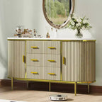47 keinomarmori mid-century modern -tyylinen sivupöytä buffet-kaappi, uurrettu säilytyskonsoli 3 laatikolla ja metallijaloilla ruokasaliin, olohuoneeseen ja eteiseen