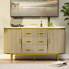 47 keinomarmori mid-century modern -tyylinen sivupöytä buffet-kaappi, uurrettu säilytyskonsoli 3 laatikolla ja metallijaloilla ruokasaliin, olohuoneeseen ja eteiseen