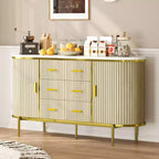 47 keinomarmori mid-century modern -tyylinen sivupöytä buffet-kaappi, uurrettu säilytyskonsoli 3 laatikolla ja metallijaloilla ruokasaliin, olohuoneeseen ja eteiseen