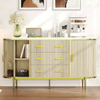 47 keinomarmori mid-century modern -tyylinen sivupöytä buffet-kaappi, uurrettu säilytyskonsoli 3 laatikolla ja metallijaloilla ruokasaliin, olohuoneeseen ja eteiseen