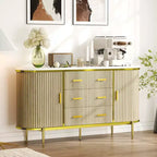 47 keinomarmori mid-century modern -tyylinen sivupöytä buffet-kaappi, uurrettu säilytyskonsoli 3 laatikolla ja metallijaloilla ruokasaliin, olohuoneeseen ja eteiseen