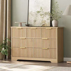 Commode à 7 tiroirs cannelés pour chambre – Commode en bois de 47,24 pouces de large avec poignées en métal, organisateur de rangement moderne et meuble TV console multimédia