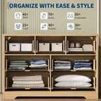 Commode à 7 tiroirs cannelés pour chambre – Commode en bois de 47,24 pouces de large avec poignées en métal, organisateur de rangement moderne et meuble TV console multimédia